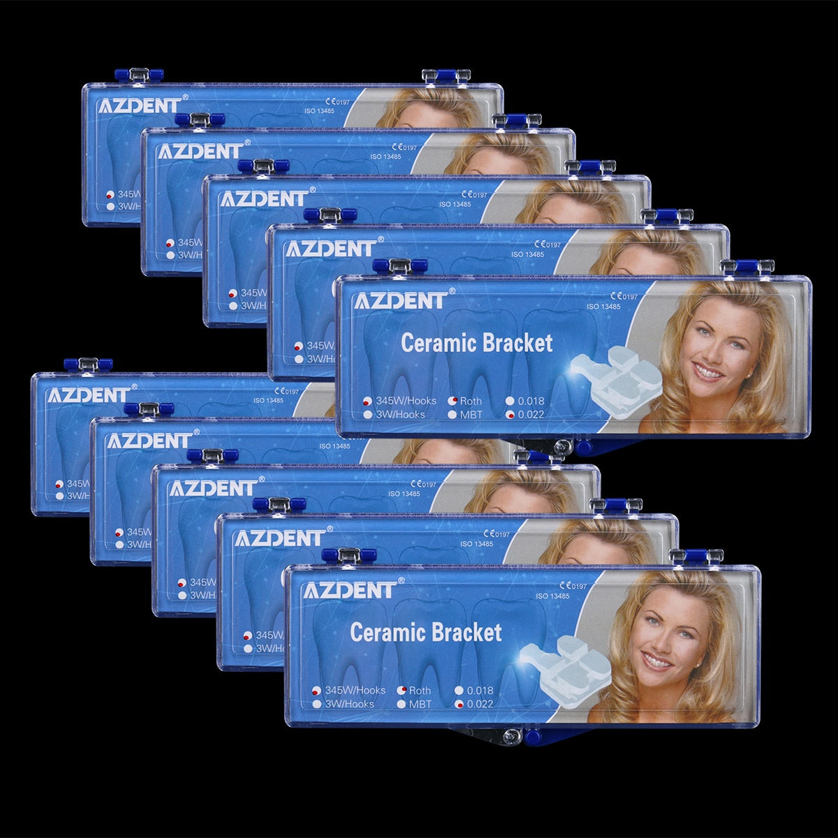 AZDENT Dental Orthodontic Ceramic Brackets Braces Mesh Base MBT/Roth 022/018 345 Hooks - KiwisLove