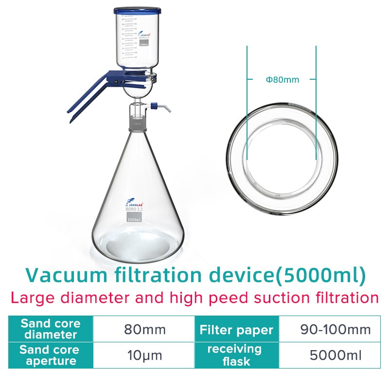 JOANLAB 2L 5L Large Diameter Vacuum Filtration Apparatus Laboratory Glass Equipment Sand Core Liquid Solvent Membrane Filter - KiwisLove