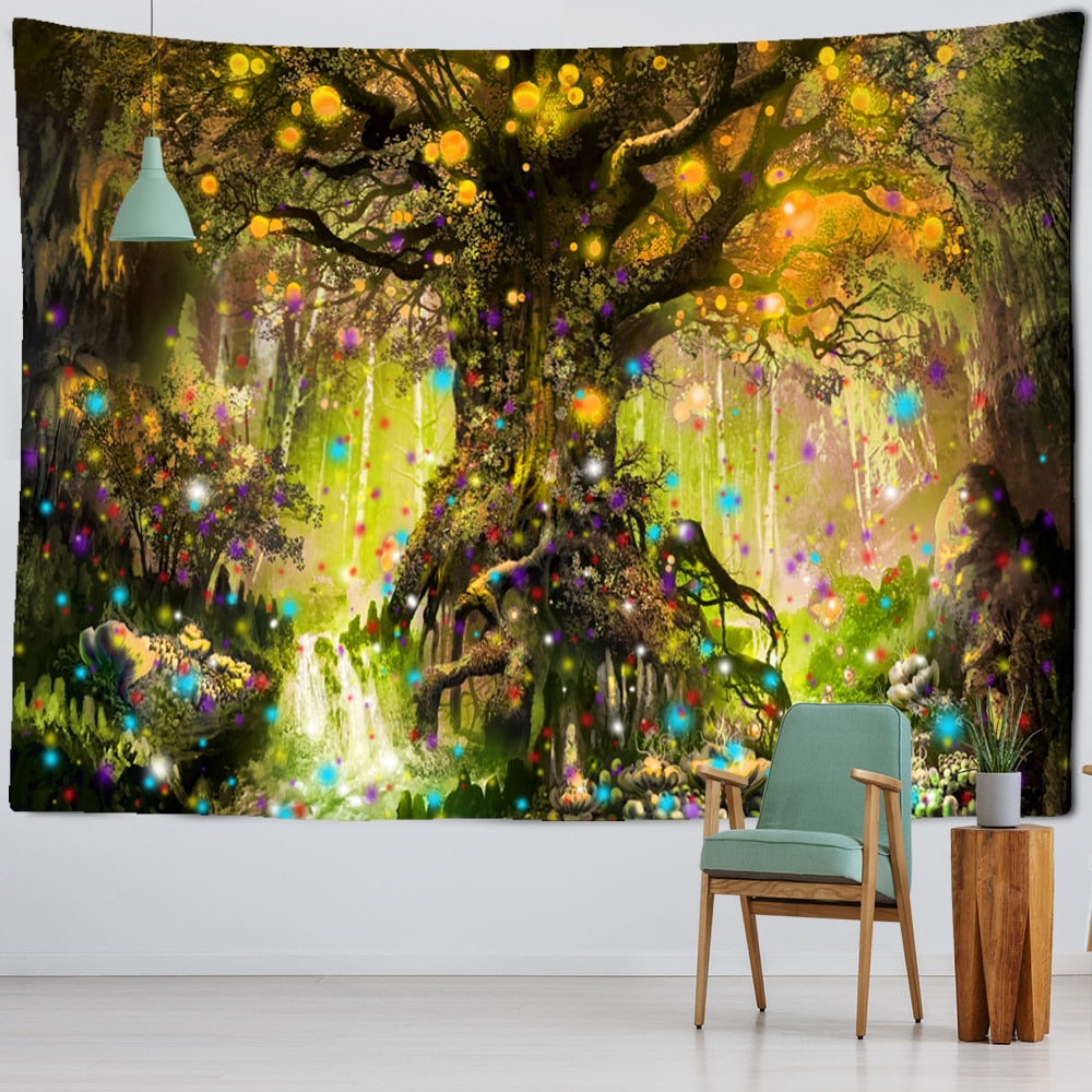 Lantern Tree Of Life Tapestry Wall Hanging Psychedelic Witchcraft Mystery Tapiz Hippie Good Luck Background Cloth Home Decor - KiwisLove