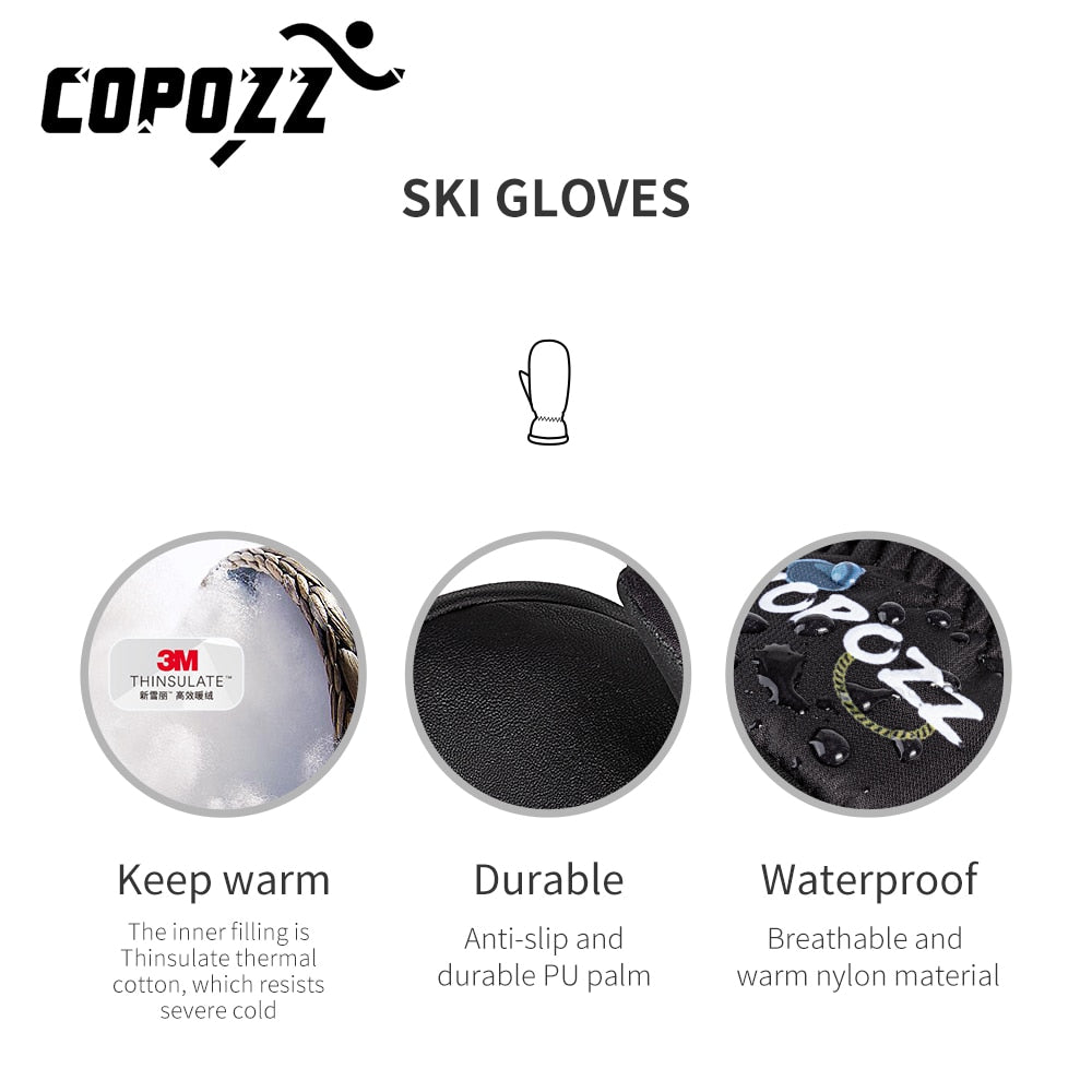 COPOZZ -30℃ Thicken Adult Teen Professional Snowboarding Ski Gloves Windproof Winter Warm Thermal Snow Mittens Skiing Snowmobile - KiwisLove