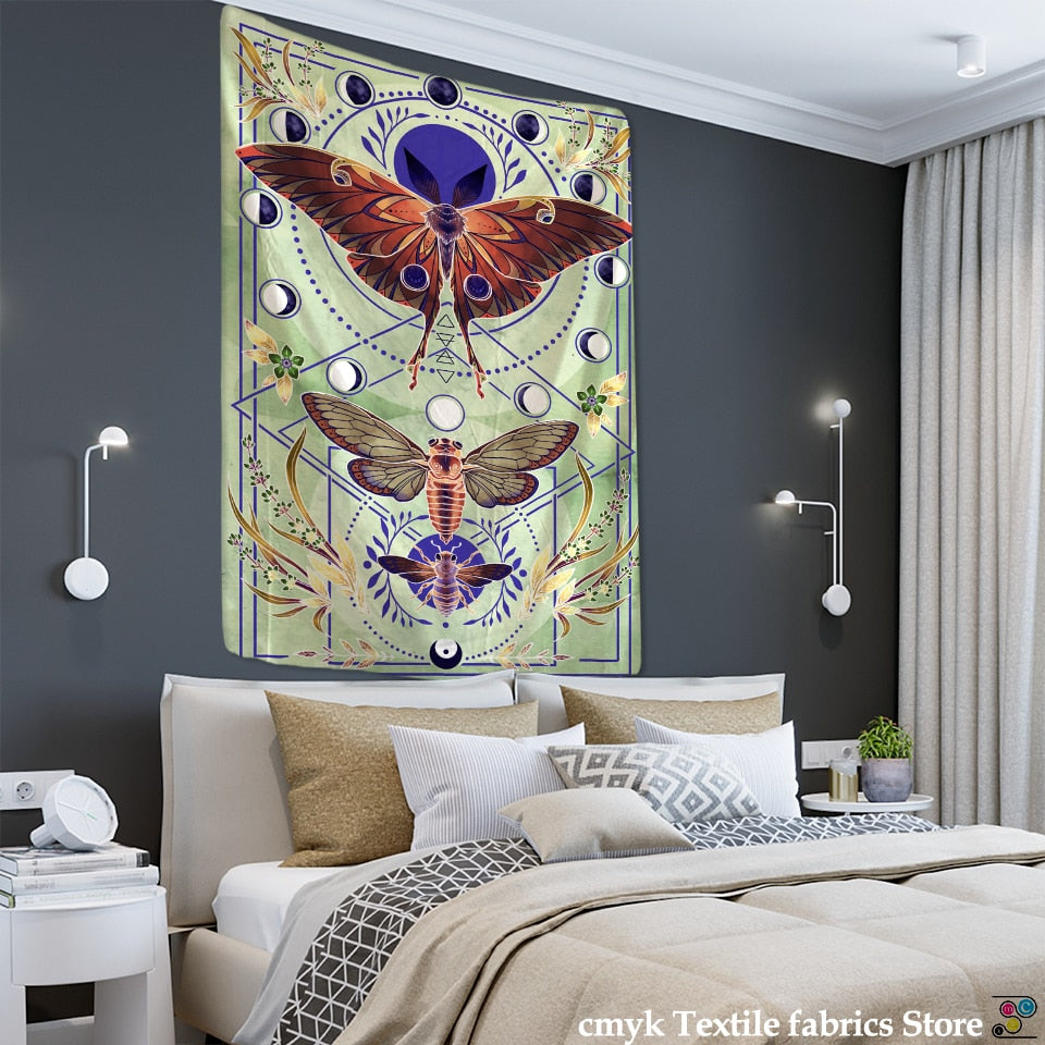 Moon Phase Butterfly Tapestry Wall Hanging Psychedelic Mysterious Witchcraft Bohemian Style Aesthetics Room Home Decor - KiwisLove
