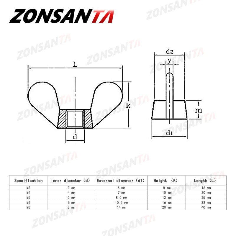 ZONSANTA Wing Nuts M3 M4 M5 M6 M8 M10 M12 304Stainless Steel Tighten Hand a Nut Butterfly Nut Ingot DIN315 Eye nuts - KiwisLove