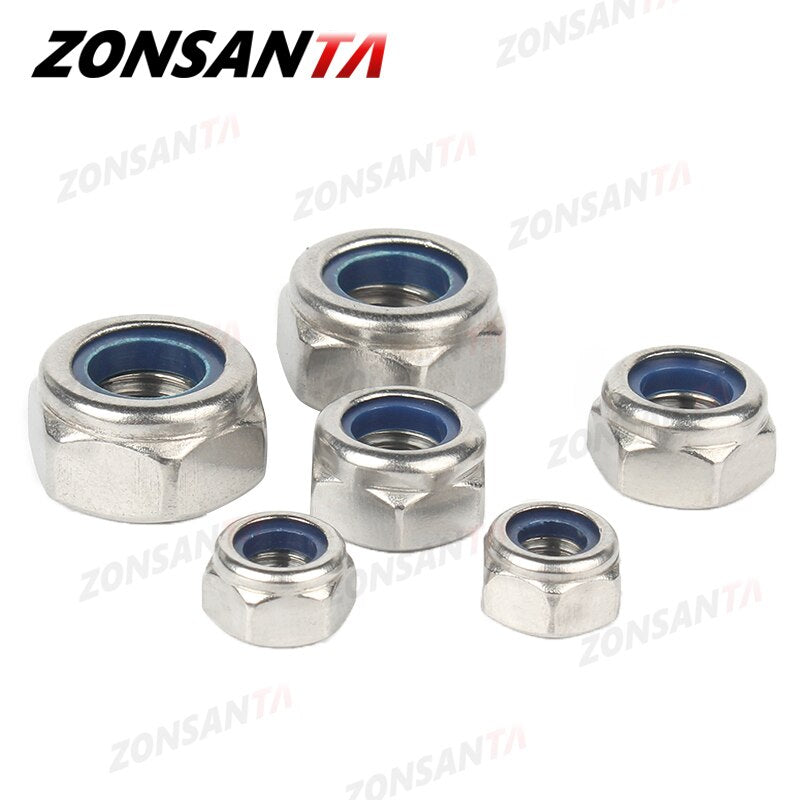 ZONSANTA Nylon Locknut 304 Stainless Steel Hex Hexagon Lock Nut DIN985 M2 M2.5 M3 M4 M5 M6 M8 M10 M12 M14 M16 M20 Non slip nuts - KiwisLove