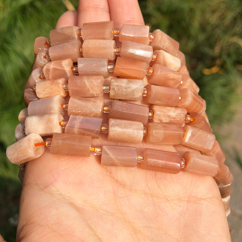 Natural Stone Column Shape Faceted Sunstone Loose Spacer Beads for Jewelry DIY Making Charms Bracelet Earrings Accessories - KiwisLove