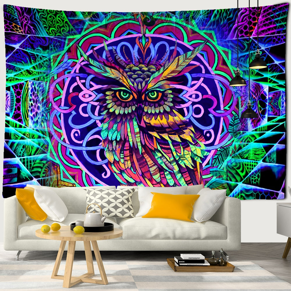 Colorful Psychedelic Owl Tapestry Wall Hanging Bohemian Hippie Art Science Fiction TAPIZ Witchcraft Room Home Decor - KiwisLove