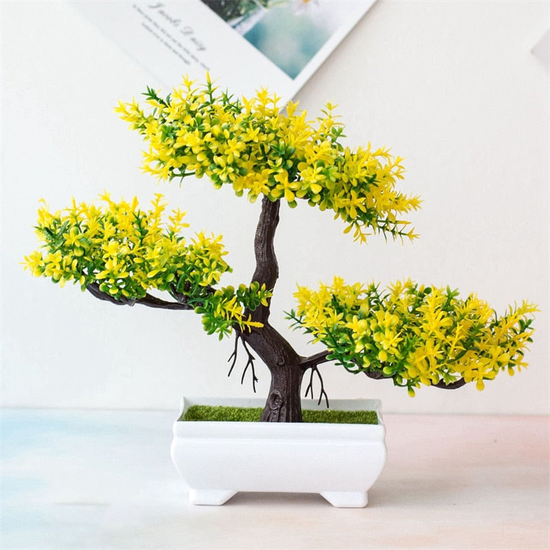 Artificial Plastic Plants Bonsai Small Tree Pot Fake Plant Potted Flower Home Room Table Decoration Garden Arrangement Ornaments - KiwisLove