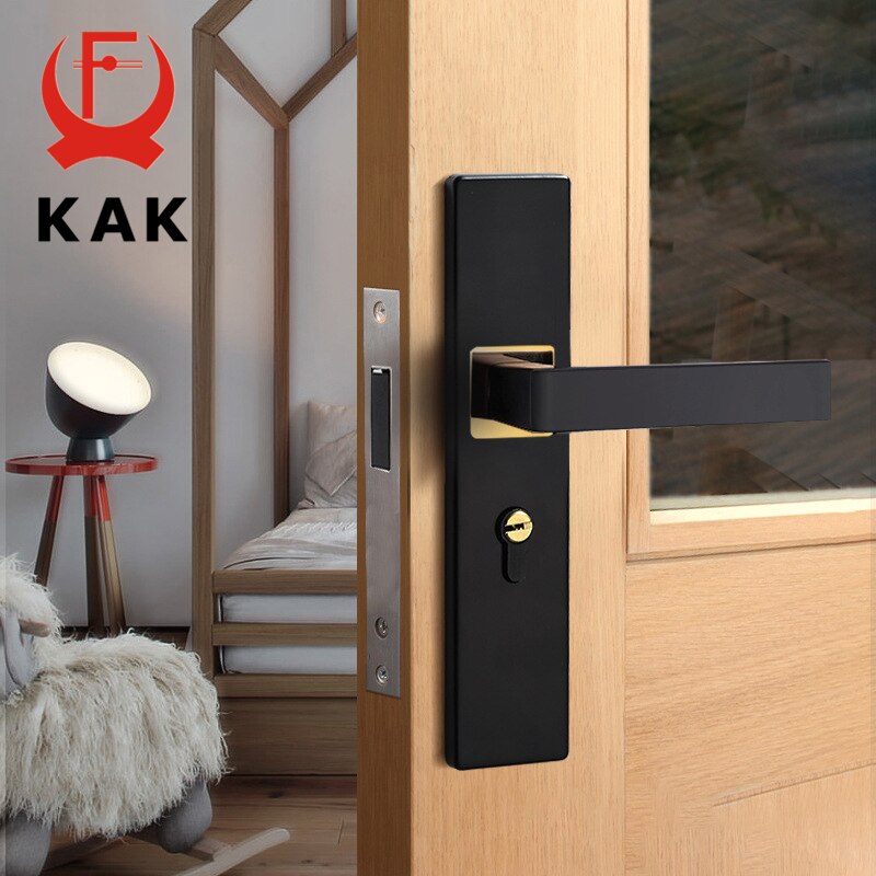 KAK American Black Mute Bedroom Door Lock with Keys Security Entrance Door Handle Lock Anti-theft Interior Door Knobs Lock - KiwisLove