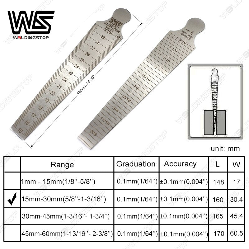 Taper gauge 15-30mm(5/8-3/16) gap slot width, hole size metric&amp;inch measuring tool - KiwisLove