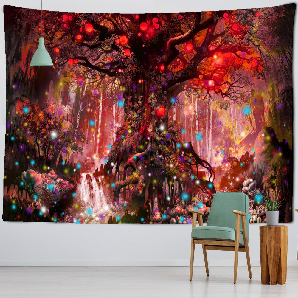 Lantern Tree Of Life Tapestry Wall Hanging Psychedelic Witchcraft Mystery Tapiz Hippie Good Luck Background Cloth Home Decor - KiwisLove
