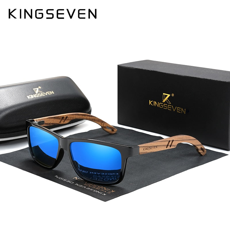 KINGSEVEN 2019 Polarized Square Sunglasses Men Women Zebra Wooden Frame Mirror Flat Lens Driving UV400 Eyewear - KiwisLove