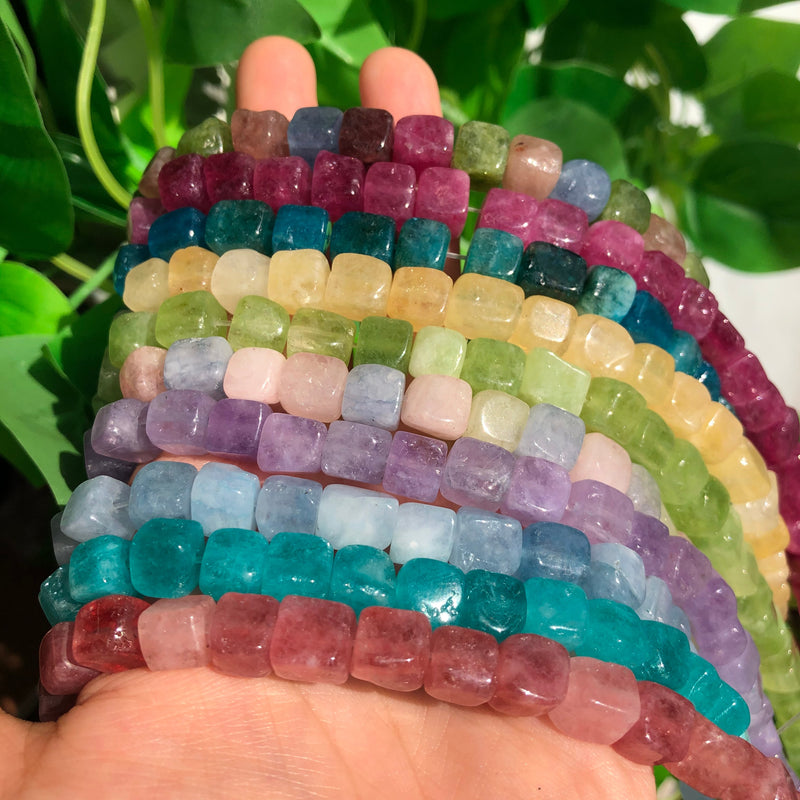 8mm Square Aquamarines Morganite Tourmaline Peridot Apatite Stone Beads Natural Loose Beads for Jewelry DIY Making Bracelet - KiwisLove