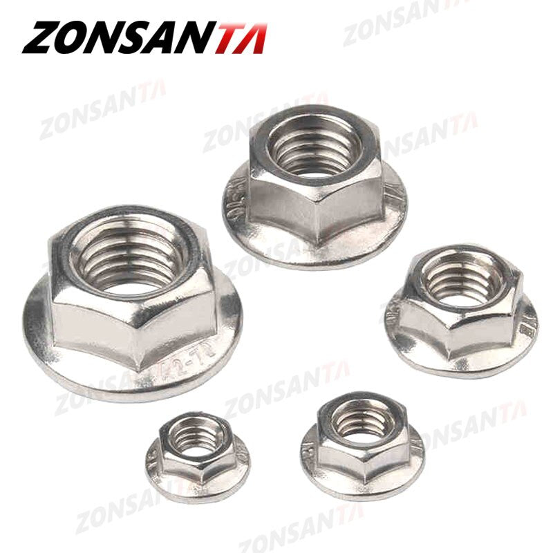 ZONSANTA Hexagon Flange Nut 304 Stainless Steel Hexagon M3 M4 M5 M6 M8 M10 M12 M16 M20 DIN6923 Pinking Slip Locking Lock Nuts - KiwisLove