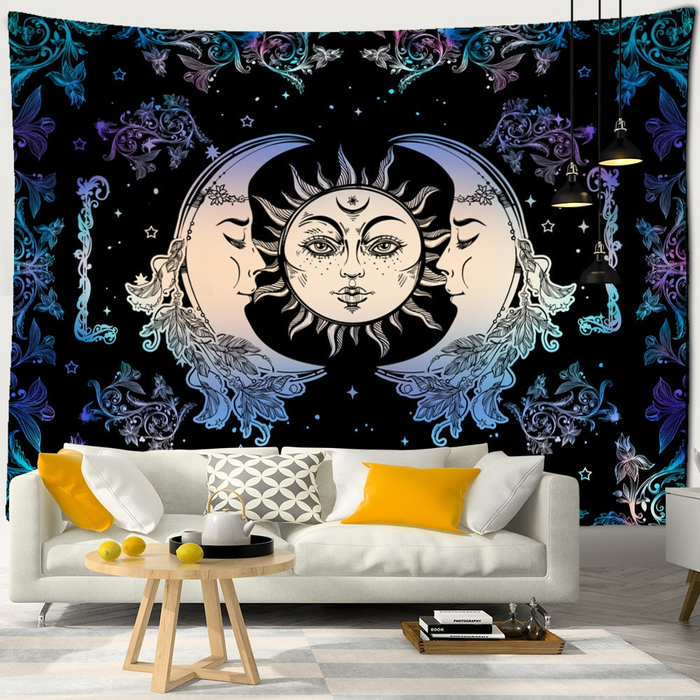 Colorful Sun Moon Tapestry Universe Psychedelic Witchcraft Hippie Tapiz Wall Hanging Room Home Decor - KiwisLove