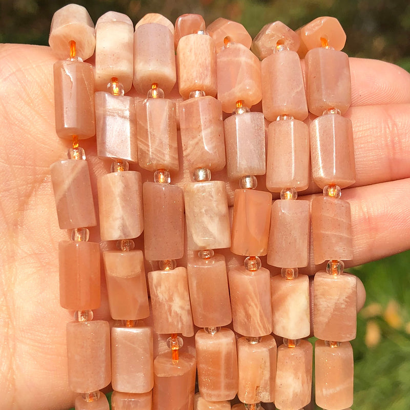 Natural Stone Column Shape Faceted Sunstone Loose Spacer Beads for Jewelry DIY Making Charms Bracelet Earrings Accessories - KiwisLove