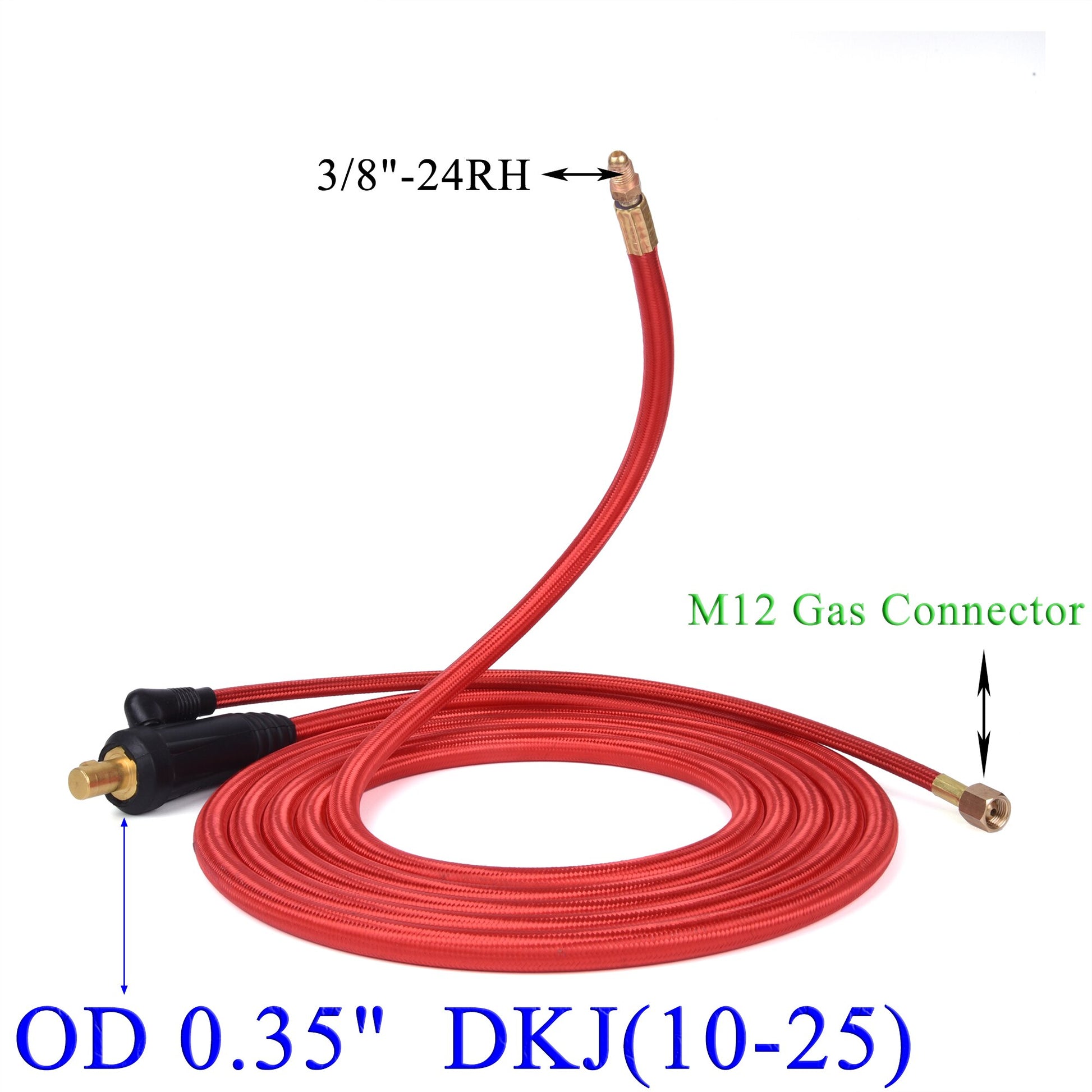 3.8/7.6m WP9 WP17 TIG Welding Torch Gas-Electric Integrated Red Soft Hose Cable Wires M12 DKJ 10-25 35-50 Euro Connector - KiwisLove