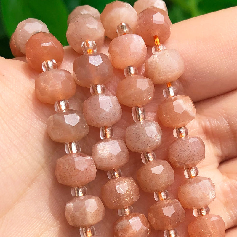 8*6mm Faceted Sunstone Gem Beads Column Shape Natural Loose Beads for Jewelry Making DIY Bracelet Accessories 7.5&#39;&#39;Inches