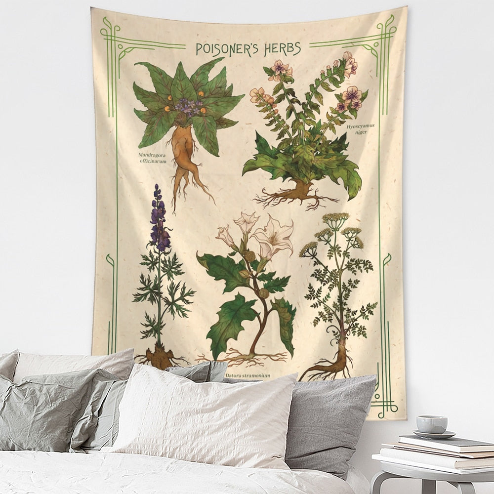 Retro Plant Flower Tarot Tapestry Wall Hanging Psychedelic Witchcraft Hippie Tapiz Aesthetics Room Home Decor - KiwisLove