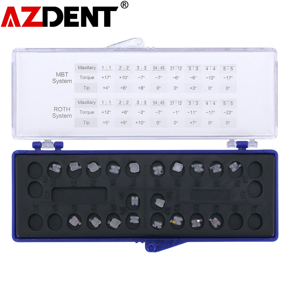 AZDENT Dental Orthodontic Ceramic Brackets Braces Mesh Base MBT/Roth 022/018 345 Hooks - KiwisLove