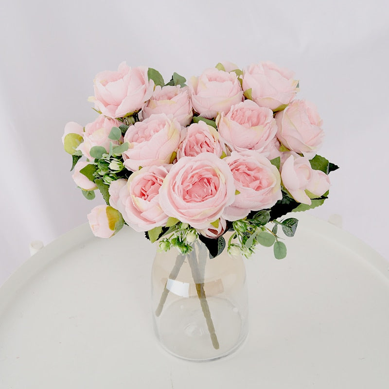 1 Bouquet 9 heads Artificial Flowers Peony Tea Rose Autumn Silk Fake Flowers for DIY Living Room Home Garden Wedding Decoration - KiwisLove
