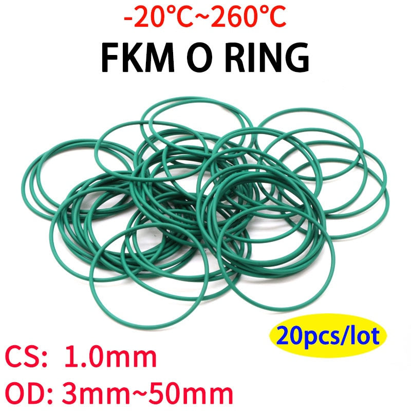 20pcs CS 1.0mm OD 3~50mm Green FKM Fluorine Rubber O Ring Sealing Gasket Insulation Oil High Temperature Resistance Green - KiwisLove
