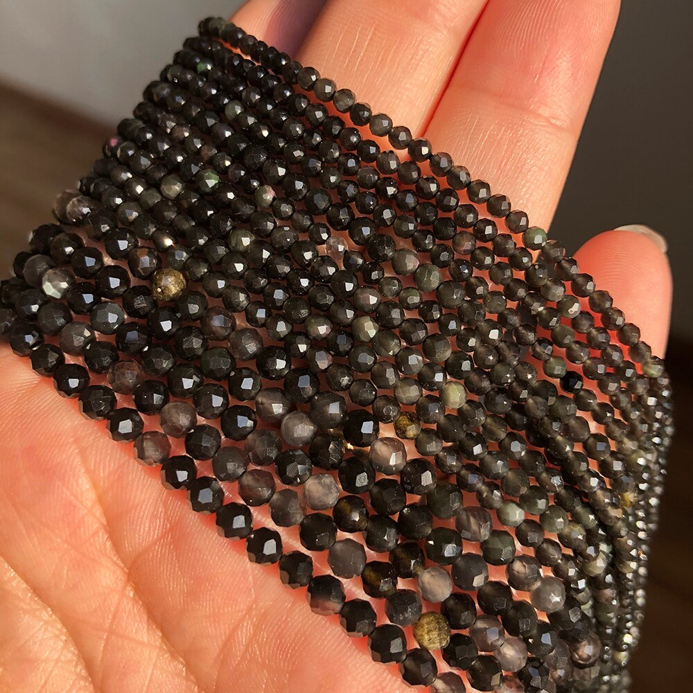 2 3 4mm Faceted Black Obsidian Jaspers Stone Round Loose Spacer Beads for Jewelry Making DIY Bracelet Earrings Accessories 15&#39;&#39; - KiwisLove