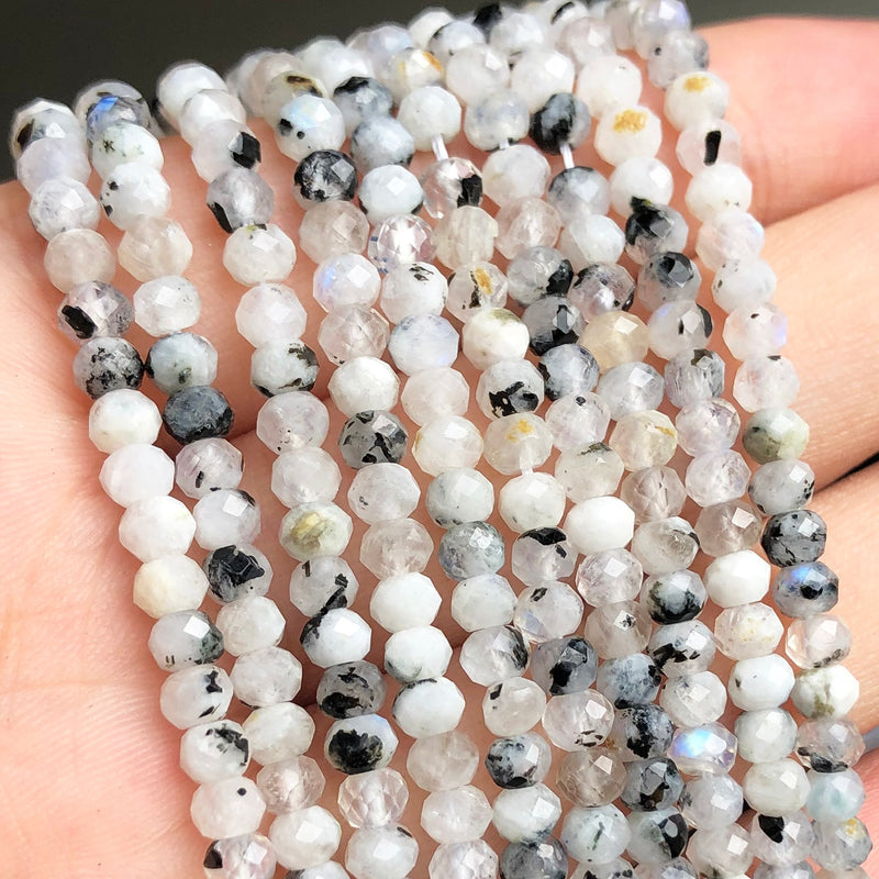 4x3mm Natural Stone Faceted Black Dot Blue Moonstone Loose Rondelle Small Waist Beads for Jewelry Making DIY Women&#39;s Bracelet