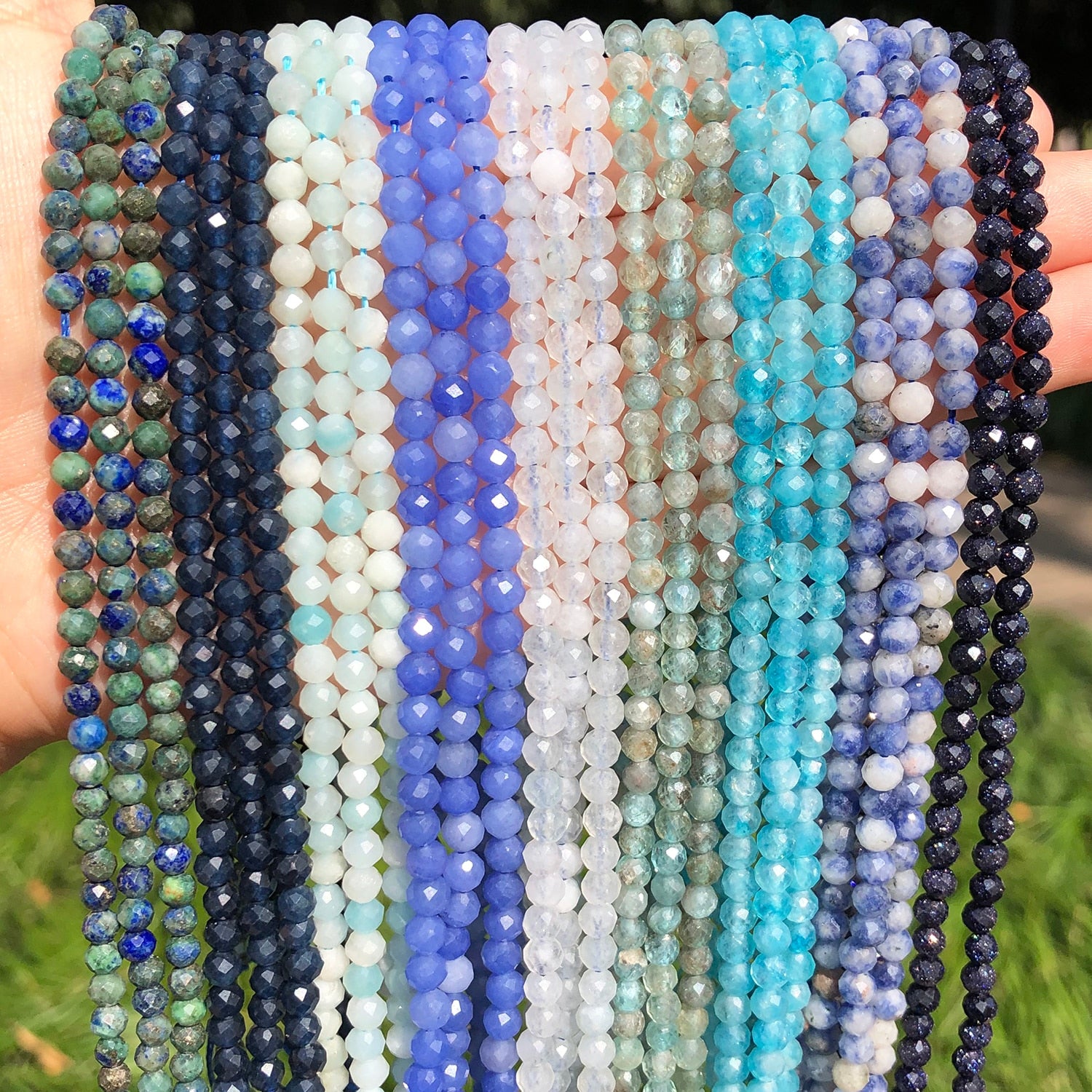 Natural Stone Faceted Blue Aquamarines Lapis lazuli Amazonite Spacer Beads for Beadwork DIY Jewelry Making Bracelet Accessories - KiwisLove