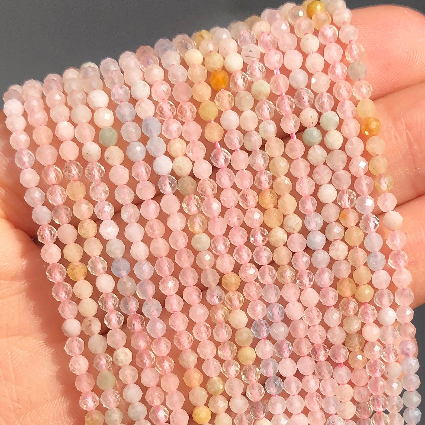 2mm Faceted Colorful Morganite Stone Beads Natural Loose Round Spacer Beads for Jewelry DIY Making Bracelet Earrings Accessories - KiwisLove
