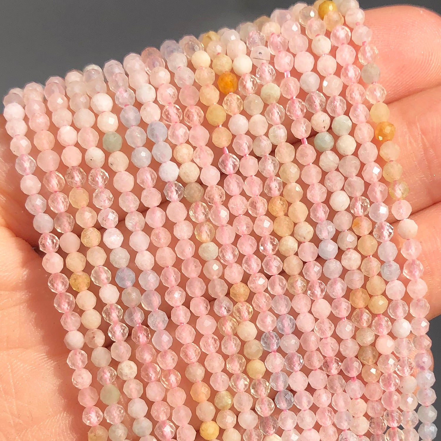 2mm Faceted Colorful Morganite Stone Beads Natural Loose Round Spacer Beads for Jewelry DIY Making Bracelet Earrings Accessories - KiwisLove