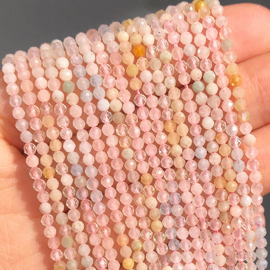 2mm Faceted Colorful Morganite Stone Beads Natural Loose Round Spacer Beads for Jewelry DIY Making Bracelet Earrings Accessories - KiwisLove