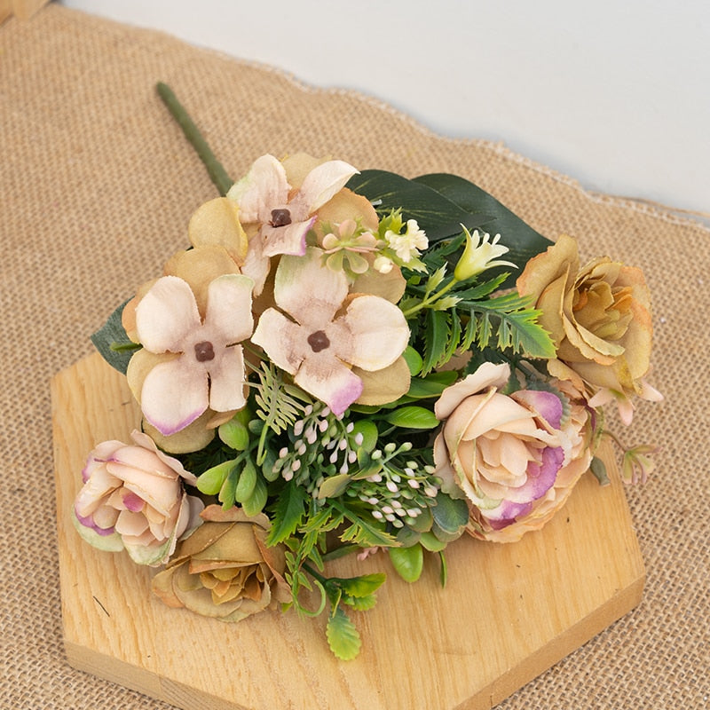 Silk Artificial Rose Flowers Cheap Autumn Decoration White Wedding Home Christmas Fall Fake Flower Bouquet Craft Wreath Supplies - KiwisLove