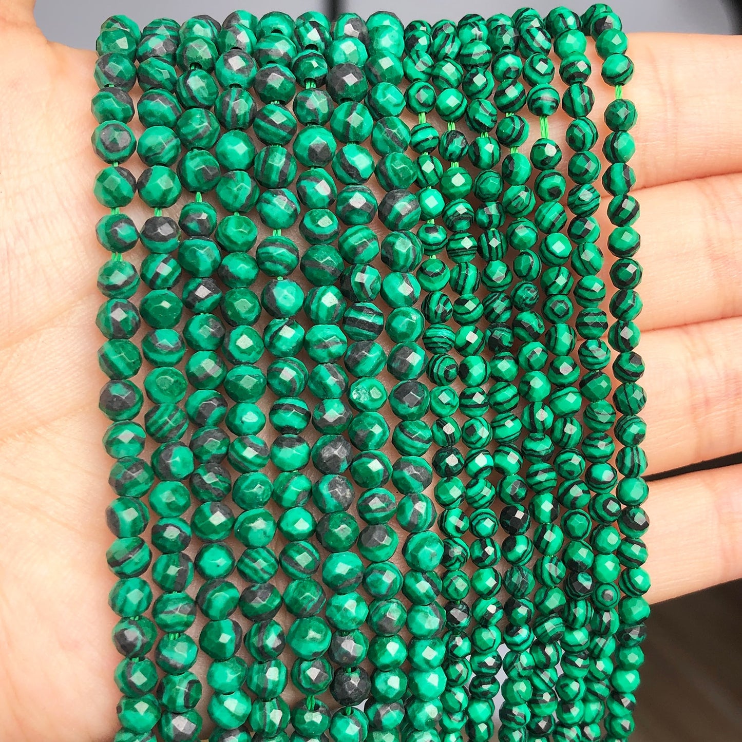 Natural Stone Faceted Green Malachite Spacer Beads for Jewelry DIY 2 3 4mm Small Round Beads Making Bracelet Accessories 15&#39;&#39; - KiwisLove