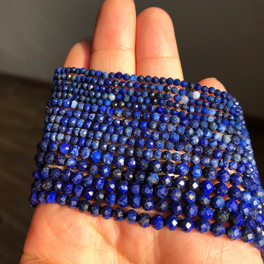 2 3 4mm Faceted Lapis Lazuli Gem Beads Natural Loose Stone Beads for Jewelry Making DIY Bracelet Earrings Accessories 15&#39;&#39;Inches - KiwisLove