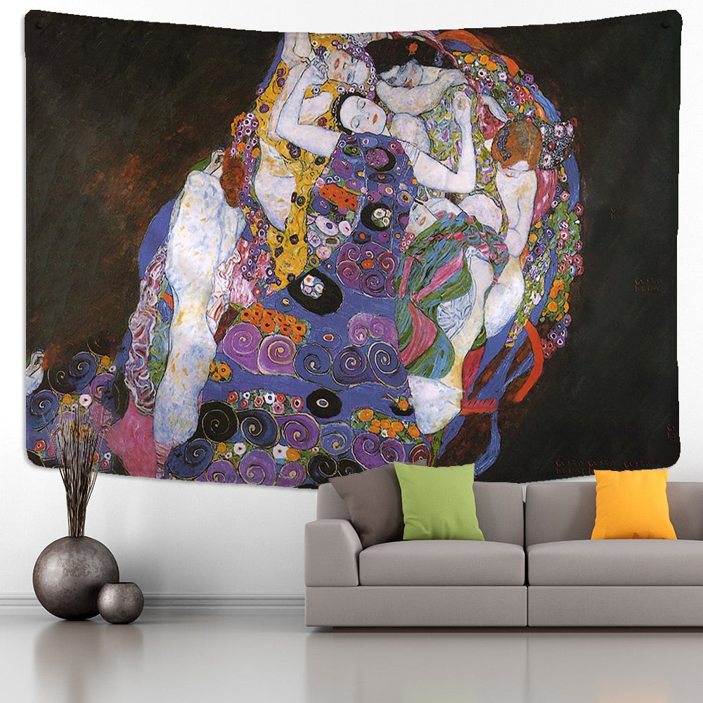Gustav Klimt  Tapestry Wall Hanging Kiss Of Gold Abstract Art Decoration Polyester Blanket Yoga Mat Home Bedroom Art - KiwisLove