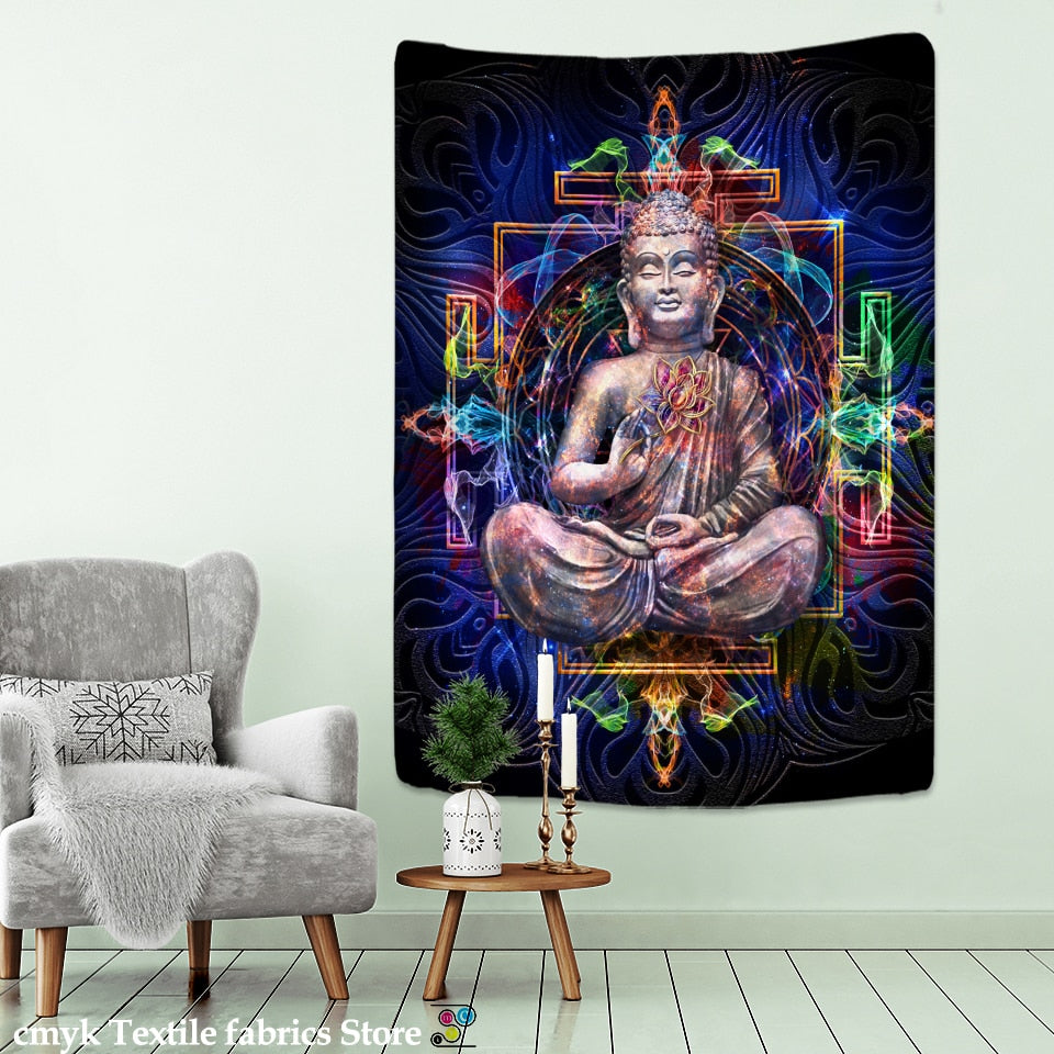 Psychedelic Indian Buddha Tapestry Wall Hanging Bohemian Religious Belief Tarot Card Hippie Mandala Home Decor - KiwisLove