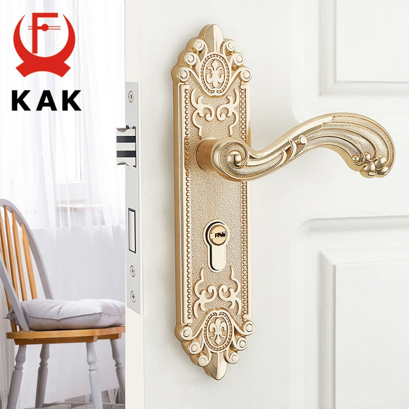 KAK European Style Mute Room Door Lock Handle Fashion Interior Door Knobs  Lock Luxurious Anti-Theft Gate Lock Furniture Hardware
