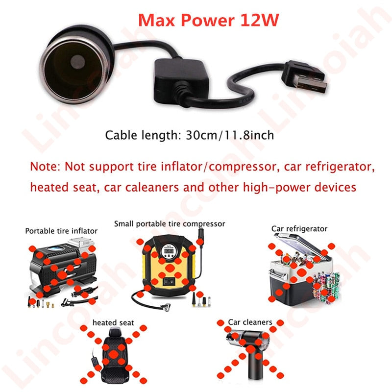 Converter Adapter Wired Controller USB Port to 12V Car Cigarette Lighter Socket Female Power Cord for Xiaomi Power Bank DVR - KiwisLove