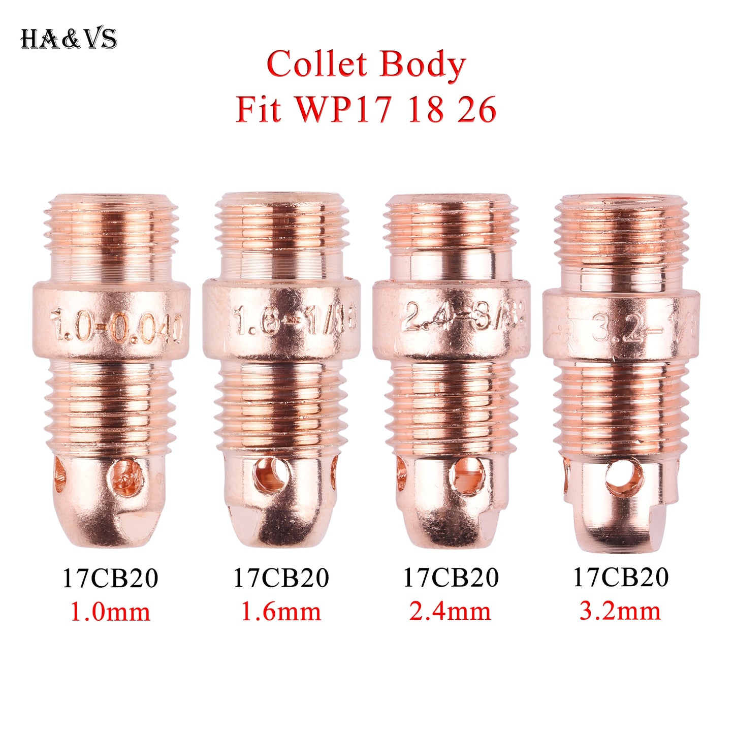 5/10Pcs 1.0/1.6/2.4/3.2mm TIG Collet body Stubby 17CB20 For TIG WP17/18/26 Welding Torch Accessories - KiwisLove