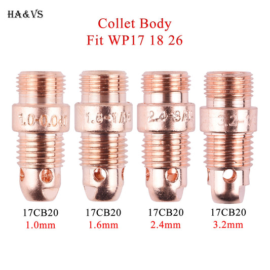 5/10Pcs 1.0/1.6/2.4/3.2mm TIG Collet body Stubby 17CB20 For TIG WP17/18/26 Welding Torch Accessories - KiwisLove
