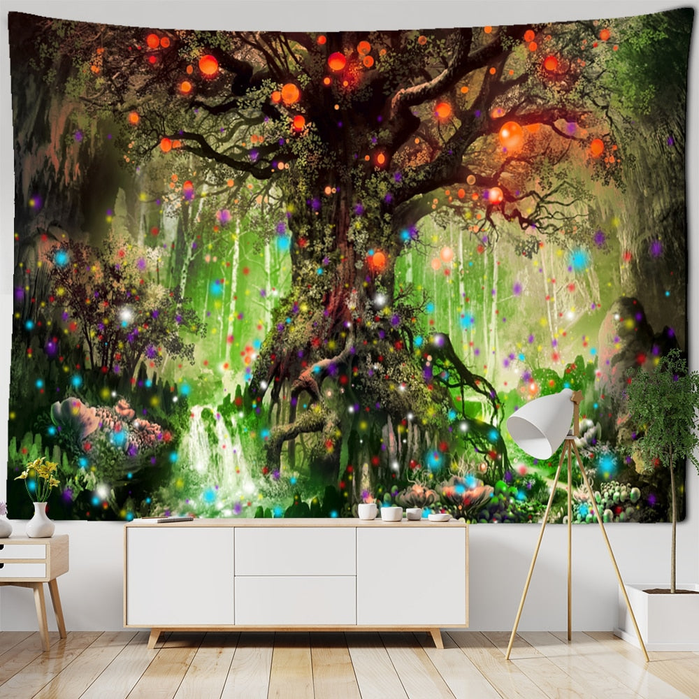Lantern Tree Of Life Tapestry Wall Hanging Psychedelic Witchcraft Mystery Tapiz Hippie Good Luck Background Cloth Home Decor - KiwisLove