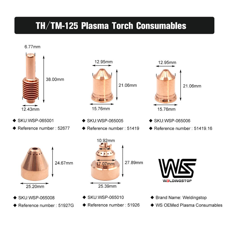 52677 51419 TH-125 TM-125 Plama 45-125A Electrode 105A / 125A Nozzle/Tip Cutter Torch Consumable  PKG20 - KiwisLove