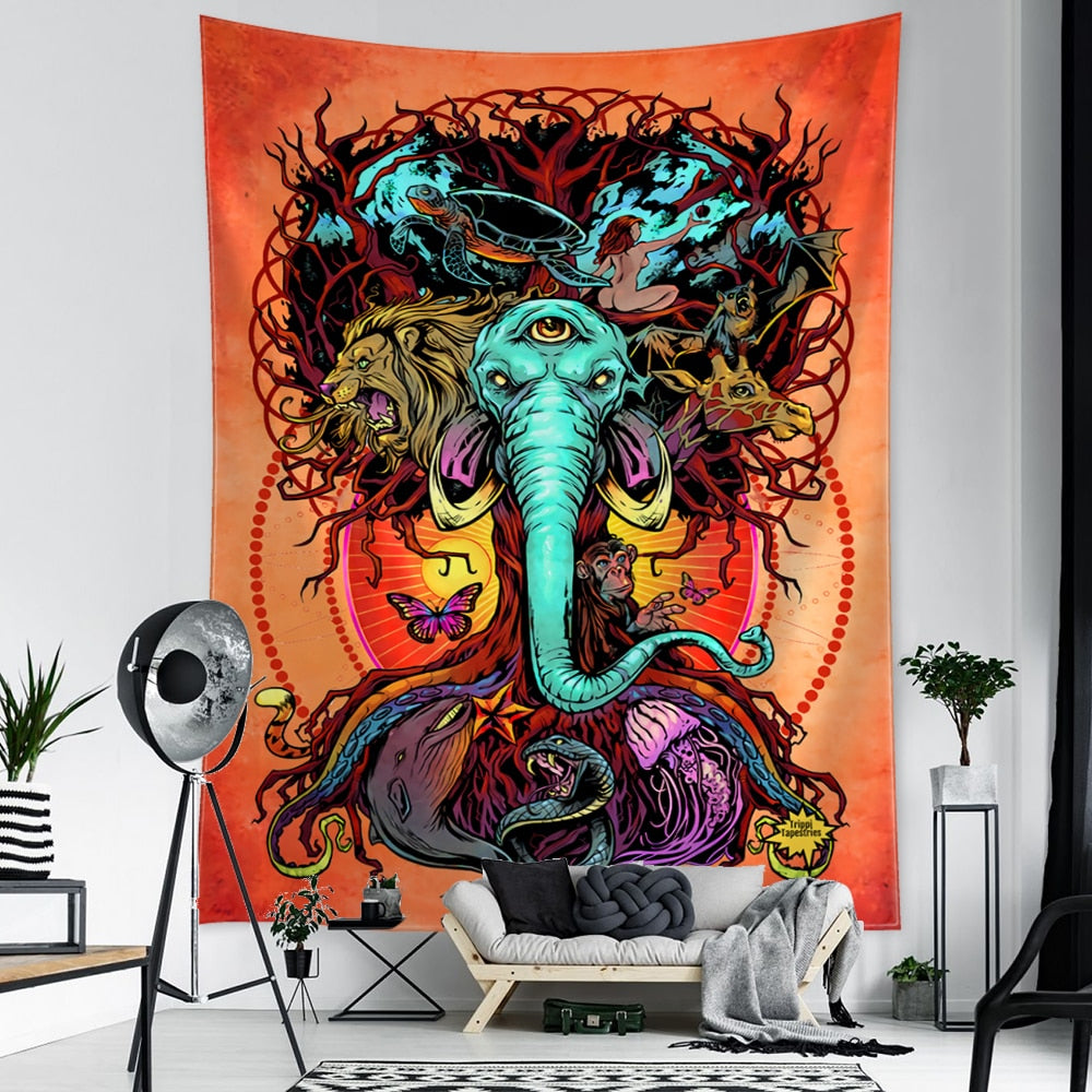 Cartoon Animal Character Tapestry Wall Hanging 3D Printing Psychedelic Witchcraft Mysterious Aesthetics Room Home Decor - KiwisLove
