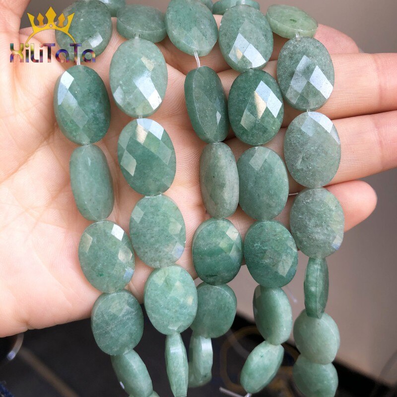 13*18mm Natural Faceted Stone Beads Oval Green Aventurine Jades Beads For Jewelry Making DIY Bracelet Ear Studs Accessories - KiwisLove