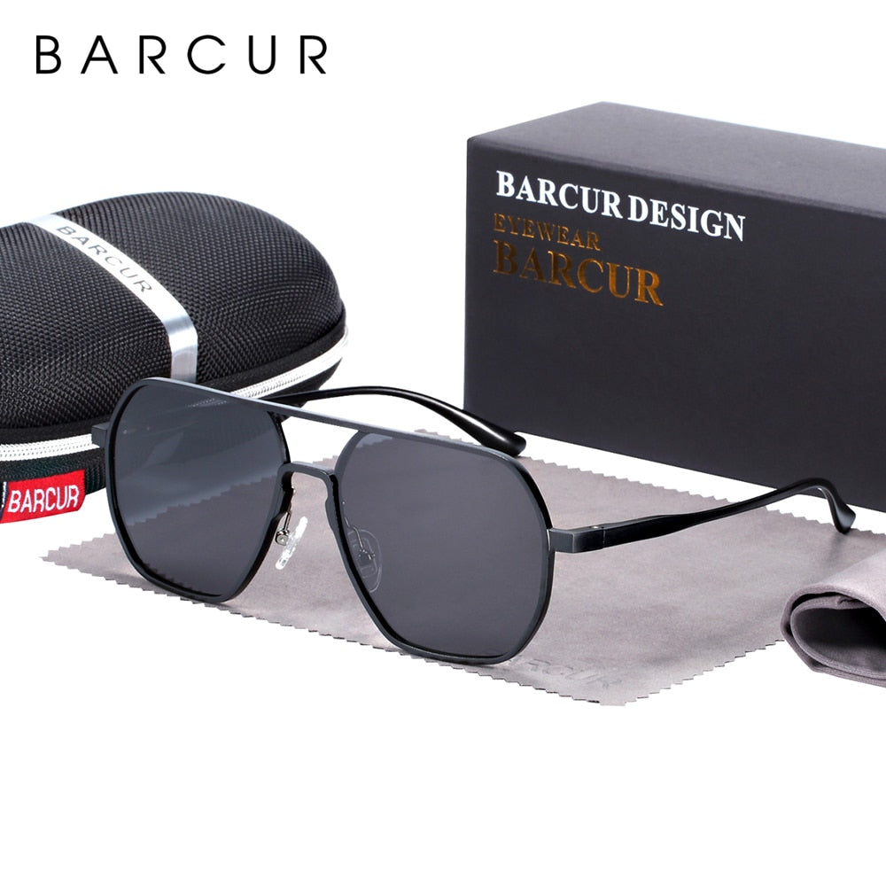BARCUR Square Aluminium Magnesium Sunglasses For Men Vintage Women Sun GLasses Eyewear Oculos De Sol - KiwisLove
