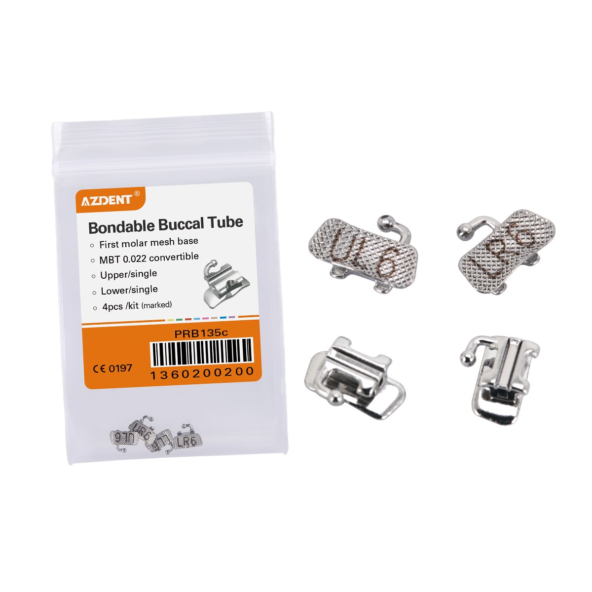 10Pack=40Pcs(4Pcs/Pack) AZDENT Dental 1st Molar Bondable Convertible Single MBT / Roth / Edgewise 0.022 Buccal Tube - KiwisLove