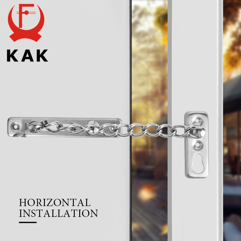 KAK 304 Stainless Steel Security Door Chain Lock Anti-theft Door Chain Door Latch Nail Free Glue Thicken Door Lock Hardware - KiwisLove