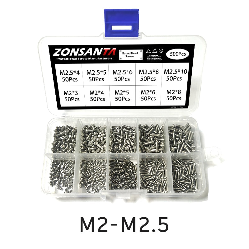 ZONSANTA 480/660pcs Cross Round Head Screw Set M2 M2.5 M3 M4 Nut Washer Stainless Steel Phillips Recessed Pan Head Machine Screw - KiwisLove
