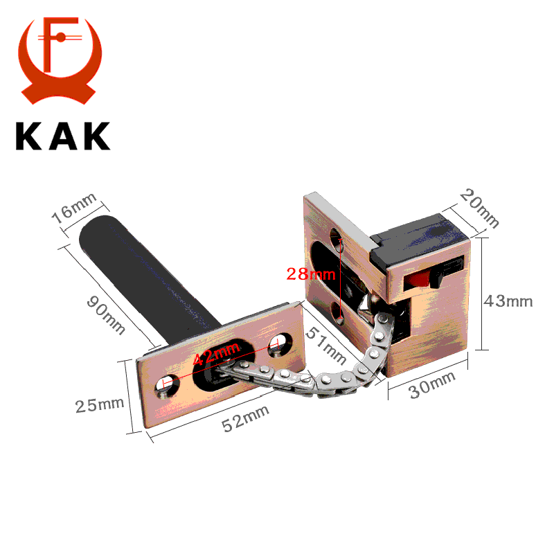 KAK Zinc Alloy Hidden Security Door Chain Lock Extruded Door Latch Anti-theft Door Lock Home Hotel Kids Protection Lock Hardware - KiwisLove