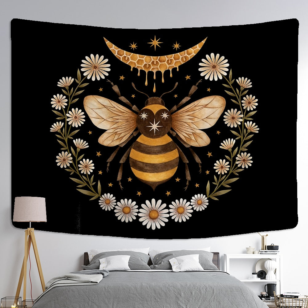 Bee Floral Tapestry Wall Hanging Daisy Bohemian Hippie Witchcraft Plant Bedroom Ins Style Dormitory Home Decor - KiwisLove