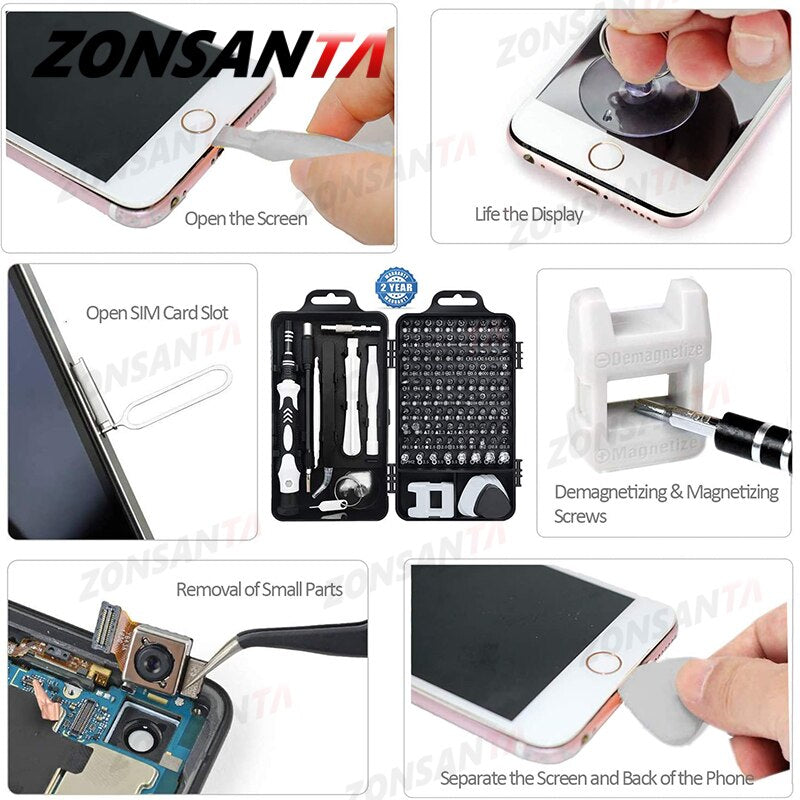 ZONSANTA 115 in 1 Precision Screwdriver Set Magnetic Screw Driver Bit Set Phillips Torx Hex Phone Repair Device Hand Tools Kit - KiwisLove